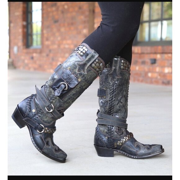 Double D by Old Gringo Frontier Trapper Black Boots 7.5 EUC - Picture 11 of 12